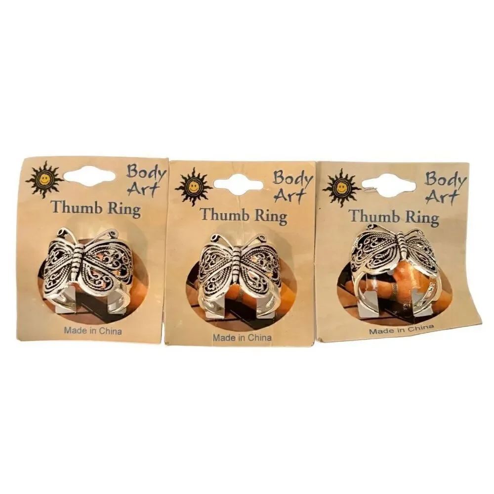 Butterfly Body Art Thumb Ring Silver Bundle Set of 3